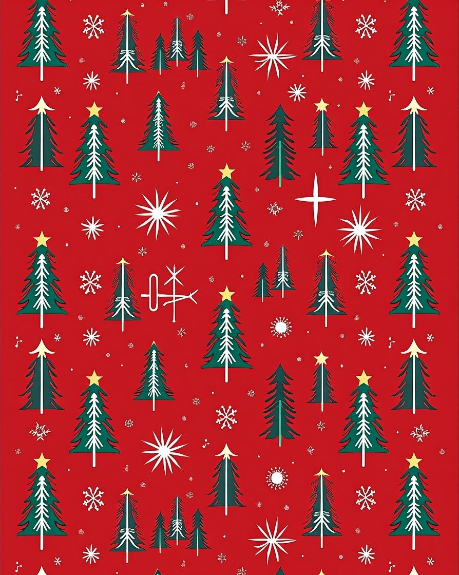 Festive Red Evergreen Forest Snowflakes Rug