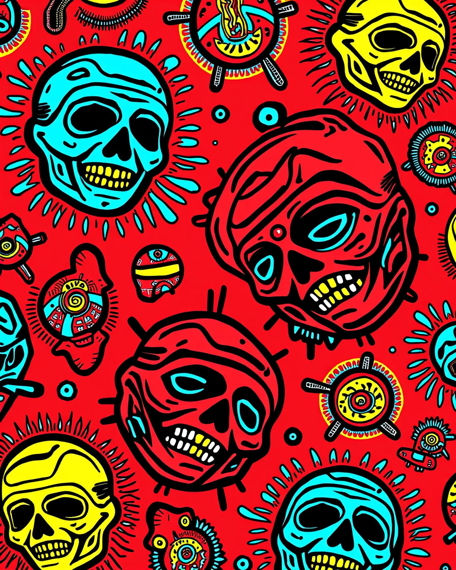 Bold Red Skull Sunburst Rug