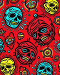 Bold Red Skull Sunburst Rug