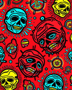 Bold Red Skull Sunburst Rug