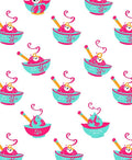 Cartoon Pink Teal Food Bowl Illustration Rug