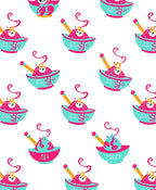 Cartoon Pink Teal Food Bowl Illustration Rug