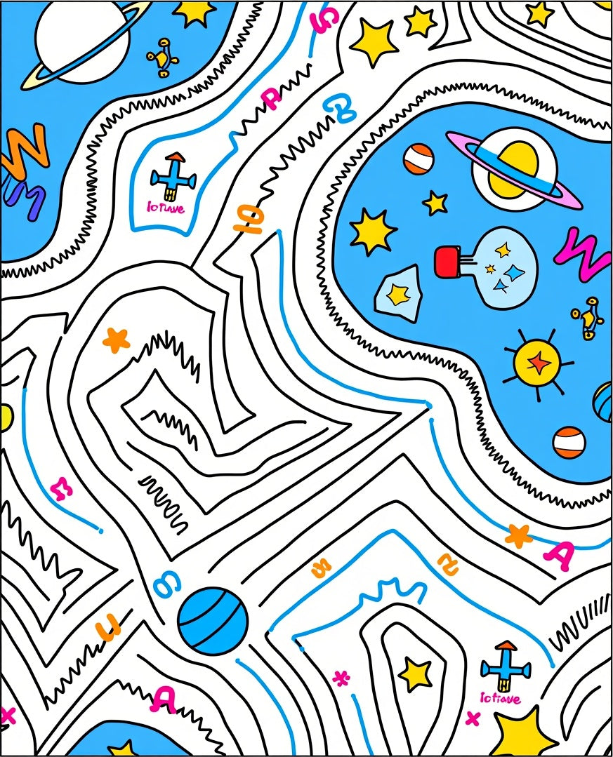 Whimsical Space Maze Cartography Design Rug