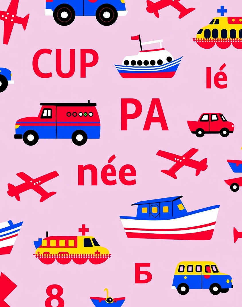 Playful Transportation Vehicles Collage Rug