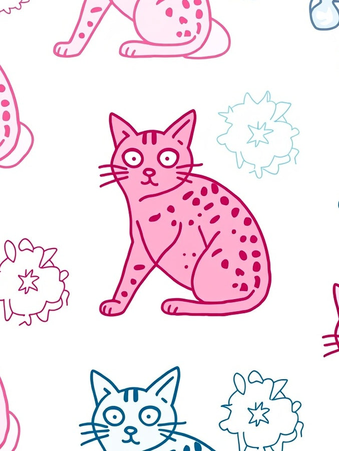 Pink Teal Whimsical Cat Bloom Rug