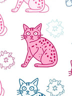 Pink Teal Whimsical Cat Bloom Rug