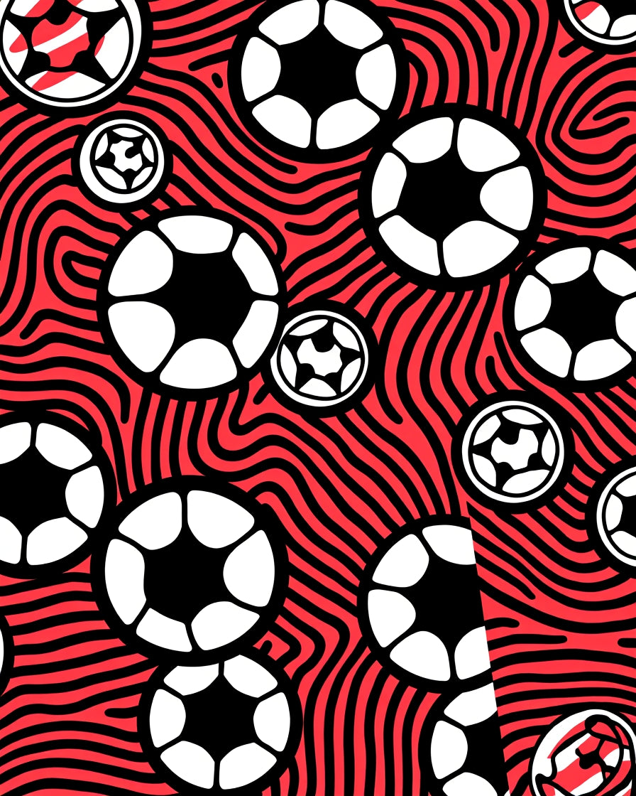 Dynamic Red Soccer Ball Graphic Rug