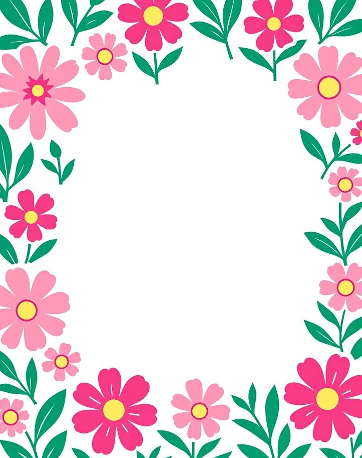 Pink Floral Border with Green Leaves Rug