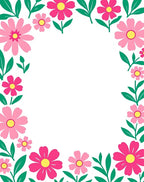 Pink Floral Border with Green Leaves Rug