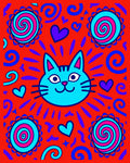 Bright Blue Cat Hearts Swirls Medallions Rug