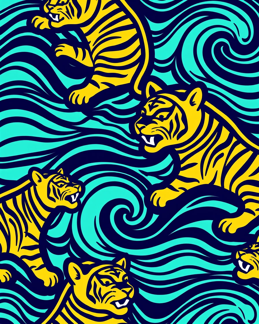 Bold Yellow Tiger Waves Rug