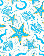 Blue Yellow Starfish Seafoam Waves Rug