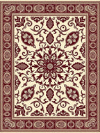 Crimson Floral Medallion Brocade Rug