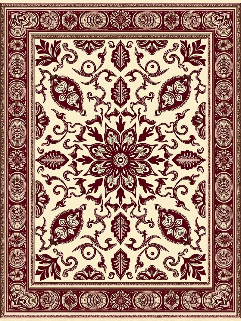 Crimson Floral Medallion Brocade Rug