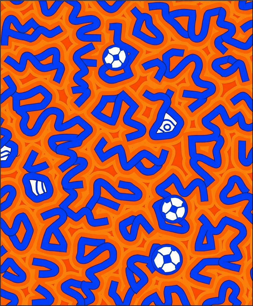 Bold Orange Blue Soccer Ball Swirl Rug