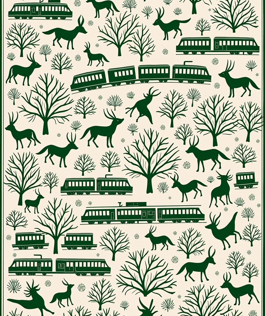 Forest Deer Train Whimsical Woodland Scene Rug