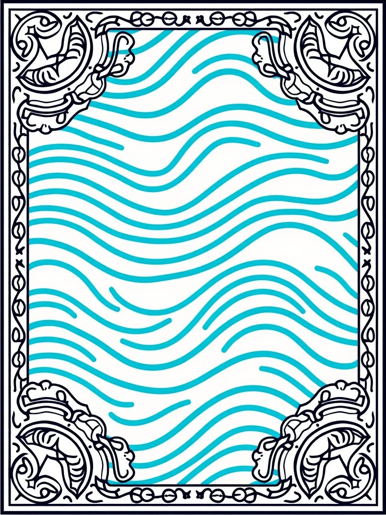 Classic Blue Wave Swirls Bordered Rug