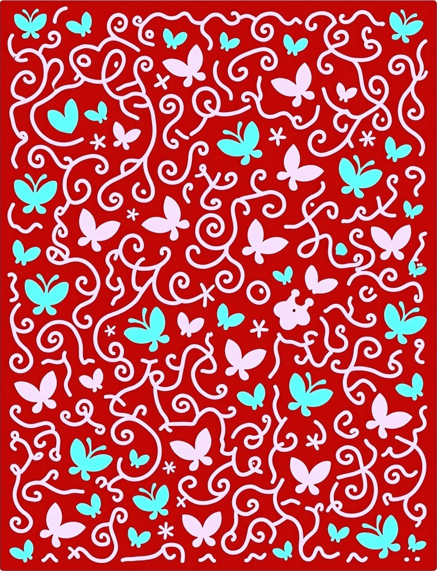Whimsical Red Butterfly Vines Rug