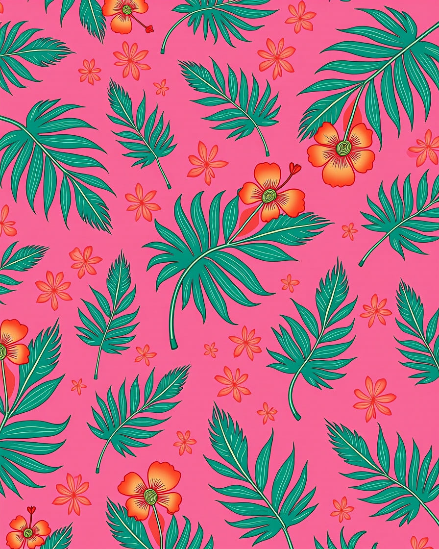Vibrant Tropical Orange Flowers Green Leaves Rug
