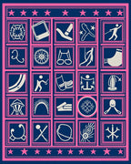 Navy Pink Icon Grid Collage Rug