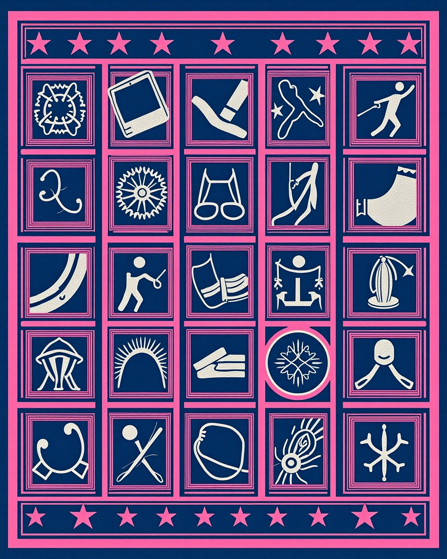 Navy Pink Icon Grid Collage Rug