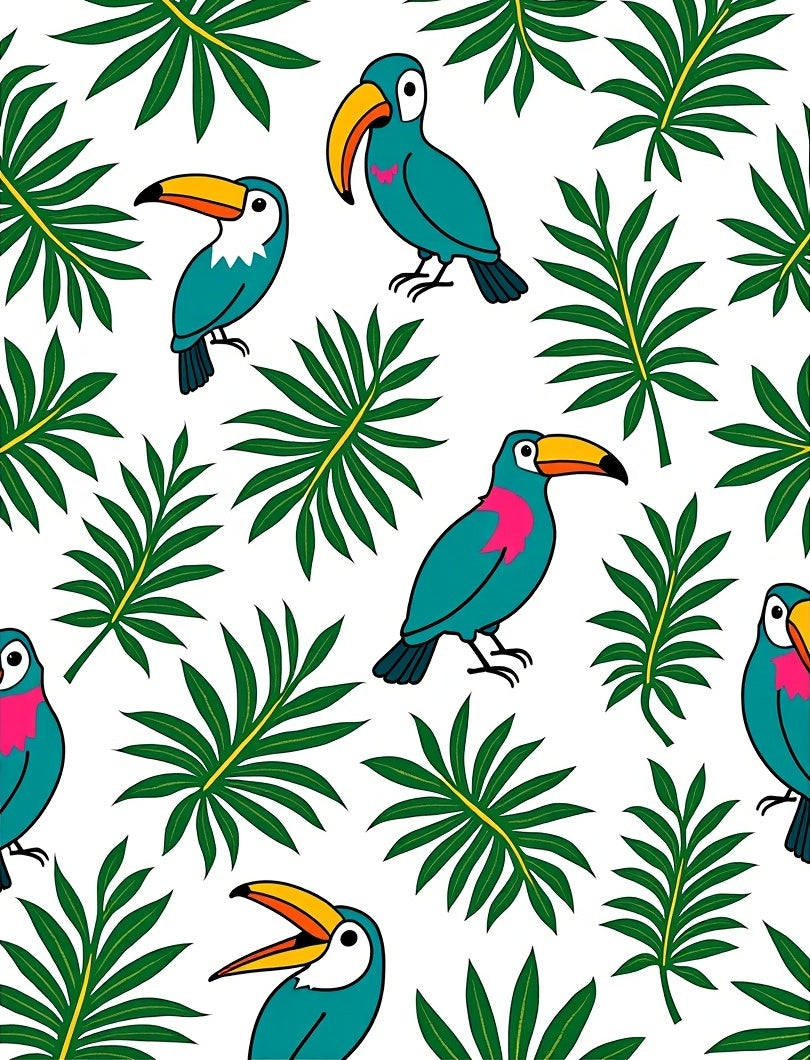 Tropical Toucan Leafy Jungle Scene Rug