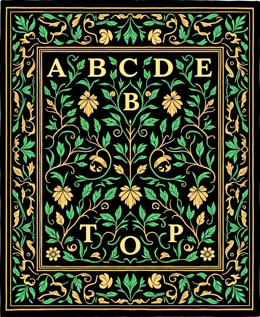 Black Emerald Floral Alphabet Border Rug