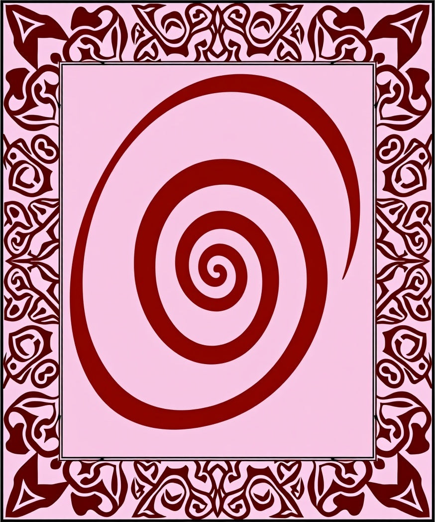 Crimson Swirl Bordered Pink Rug