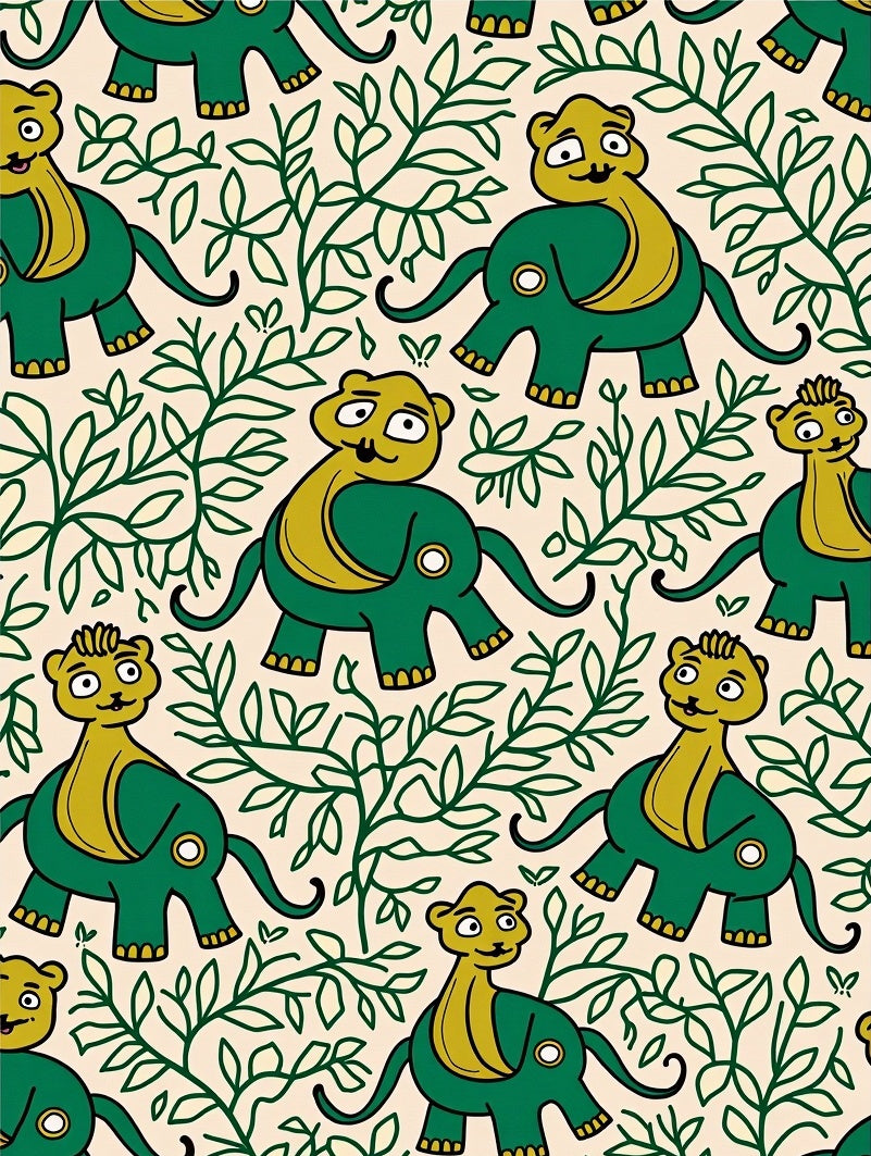 Playful Green Dinosaur Foliage Scene Rug