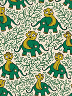 Playful Green Dinosaur Foliage Scene Rug