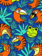 Vibrant Toucan Frog Jungle Scene Rug