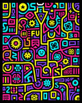 Vibrant Neon Graffiti Maze Rug