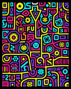Vibrant Neon Graffiti Maze Rug
