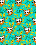 Cute Orange Raccoon Turquoise Leafy Garden Rug