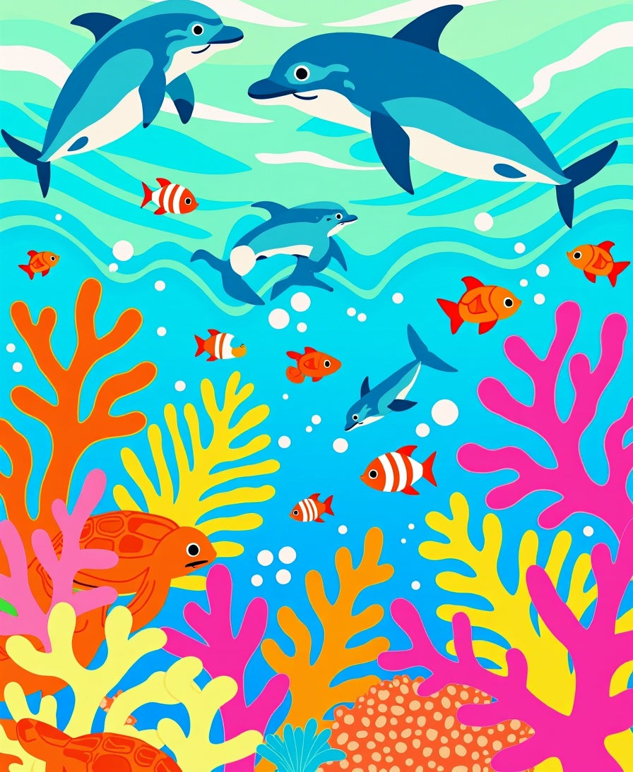 Vibrant Coral Reef Dolphin Scene Rug