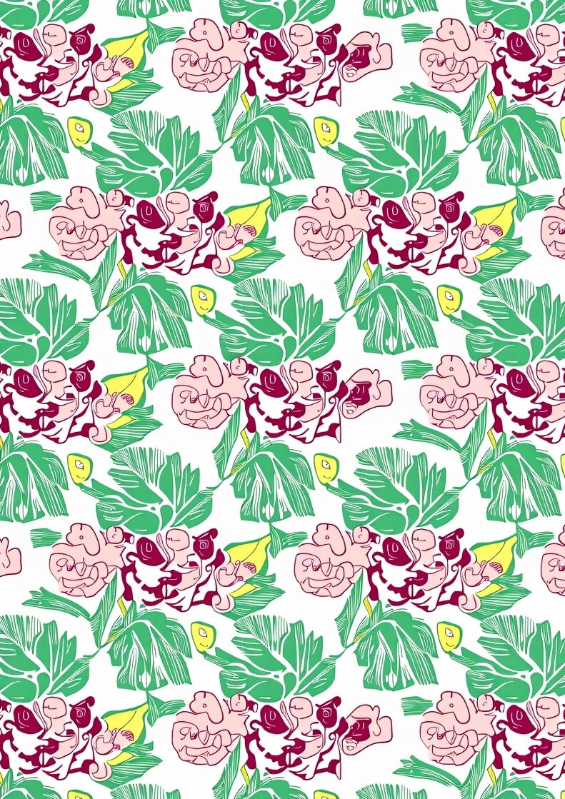 Pink Orchid Green Leaf Tropical Bloom Rug