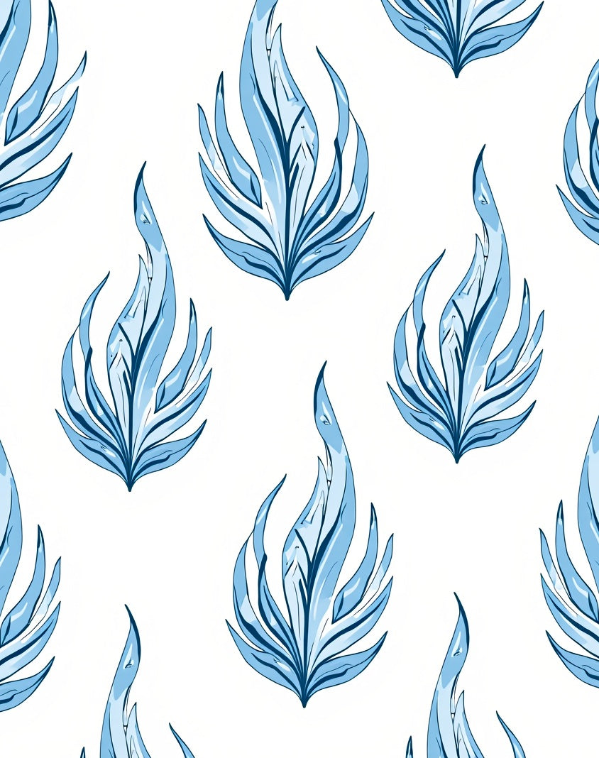 Arctic Ice Blue Flame Leaf Swirls Rug