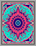Vibrant Teal Pink Starburst Mandala Rug