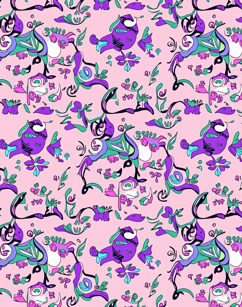 Whimsical Purple Abstract Floral Swirls Rug
