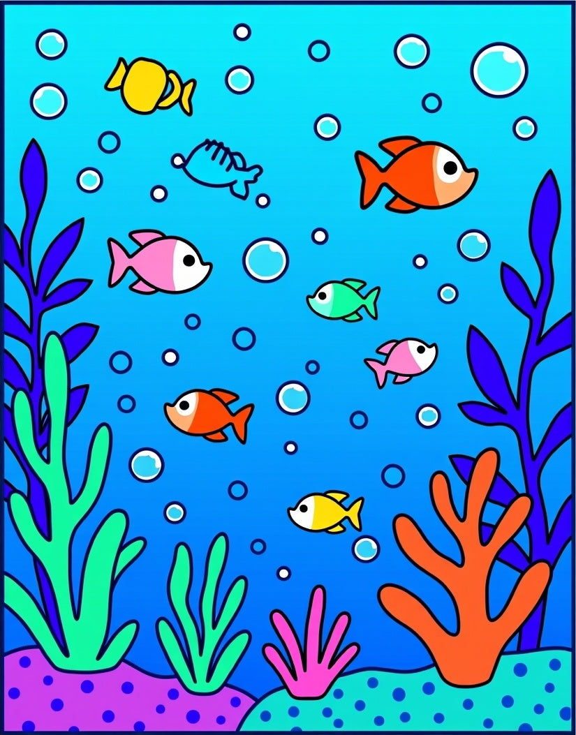 Ocean Life Colorful Fish Bubbles Rug