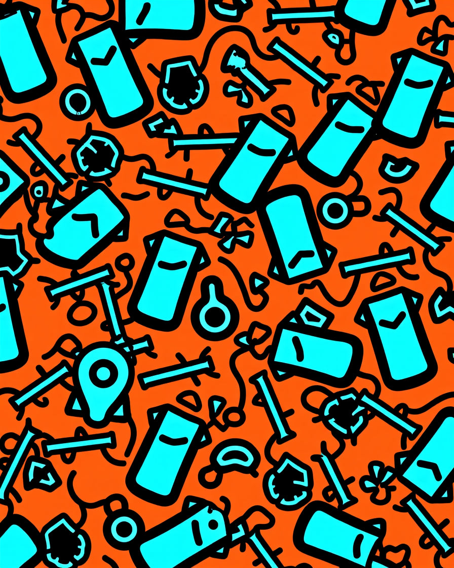 Neon Blue Abstract Shapes Orange Field Rug