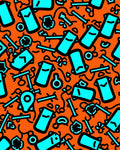 Neon Blue Abstract Shapes Orange Field Rug