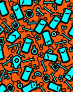 Neon Blue Abstract Shapes Orange Field Rug