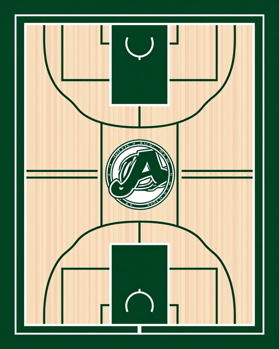 Green Athletic Court Wood Grain Rug