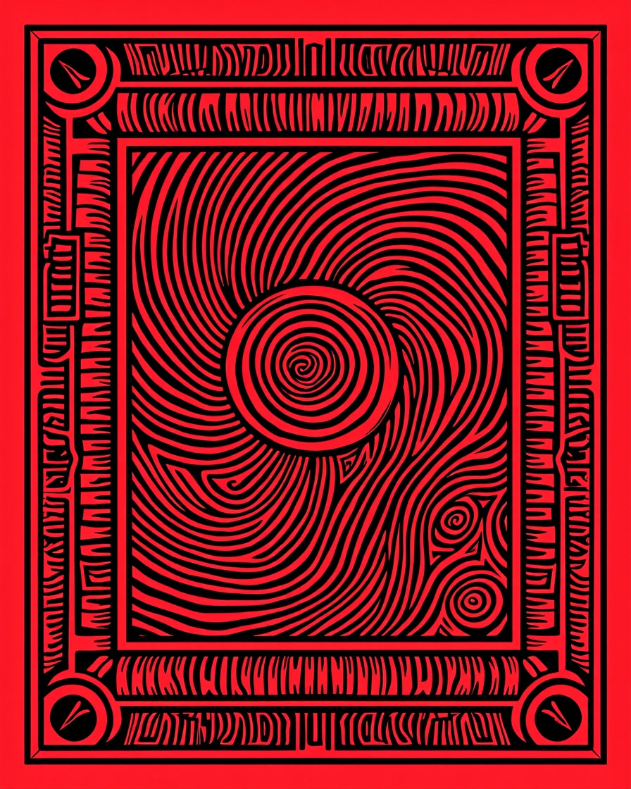 Red Swirl Sun Abstract Frame Rug