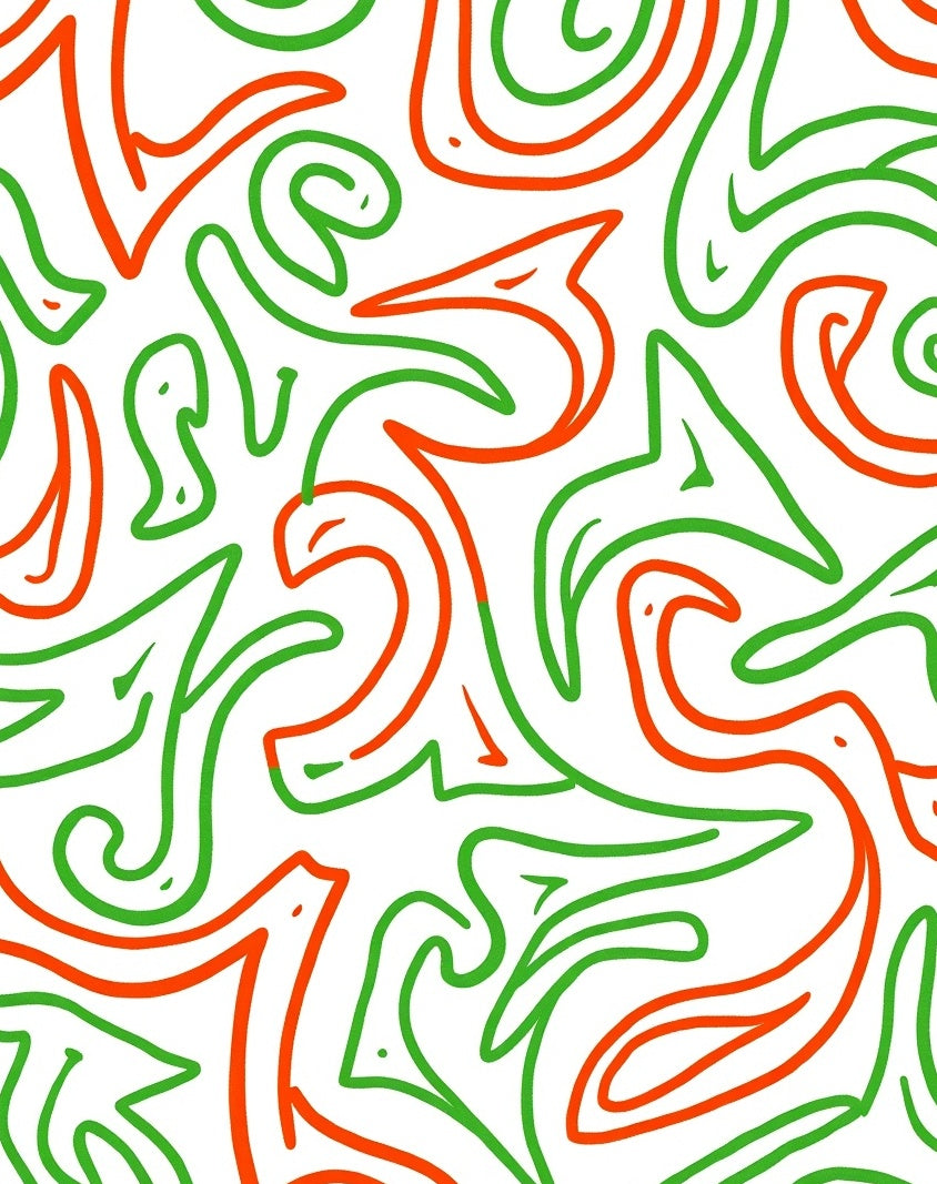 Red Green Abstract Swirls Rug