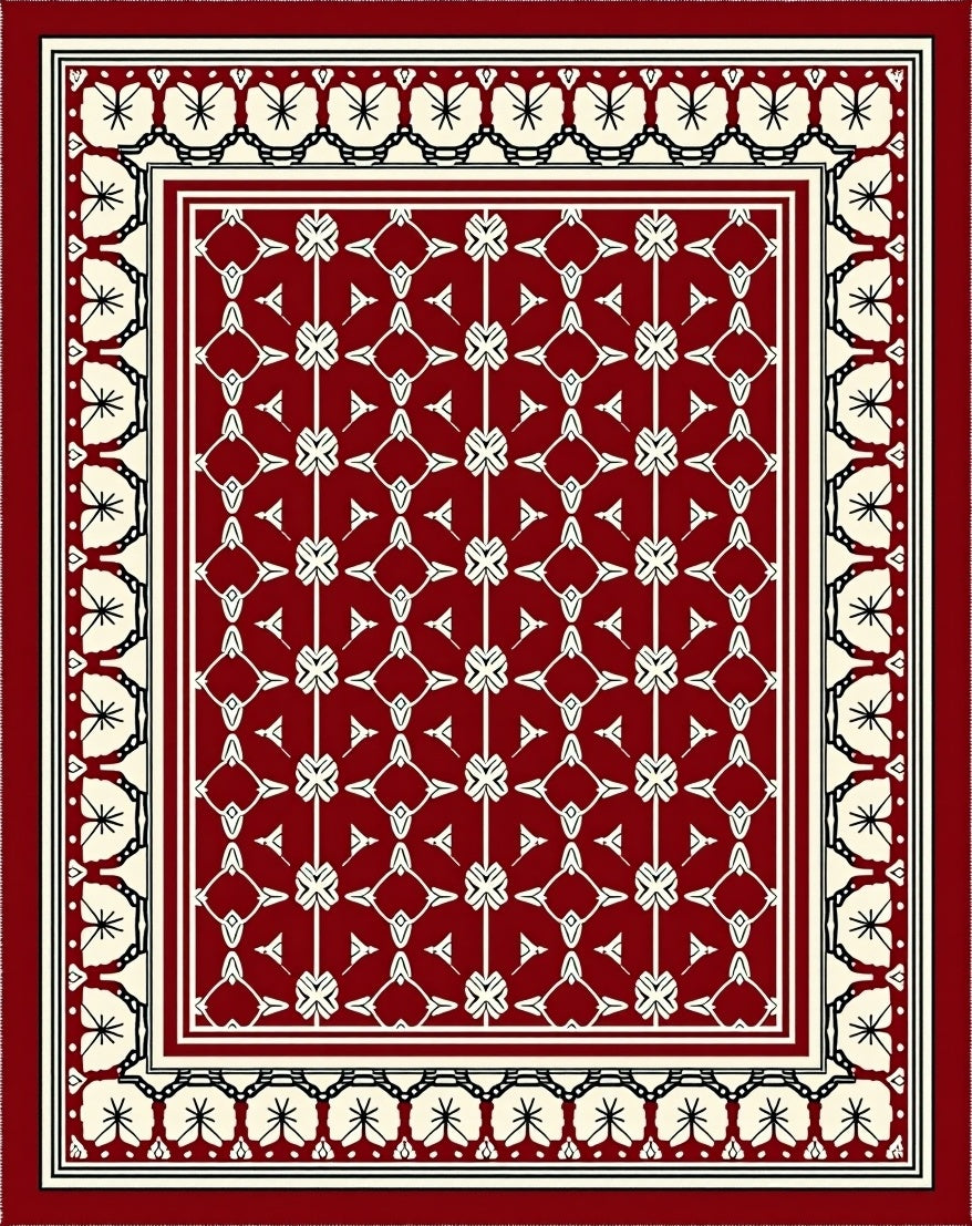 Crimson Cream Geometric Tribal Medallion Rug