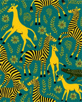 Vibrant Yellow Safari Animals Floral Rug
