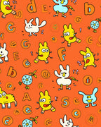 Whimsical Yellow Critters Alphabet Collage Rug