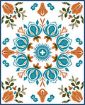 Teal Orange Floral Medallion Art Rug